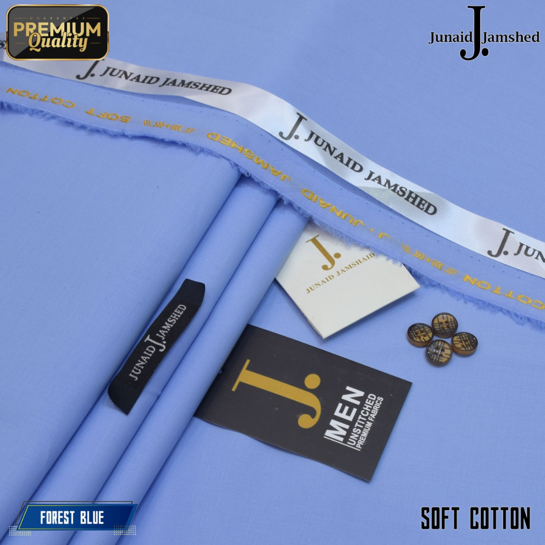 Premium Quality Summer Cotton Unstitched Suit for Men - Forest Blue - JJCT-03