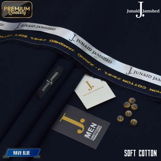 Premium Quality Summer Cotton Unstitched Suit for Men - Navy Blue - JJCT-10