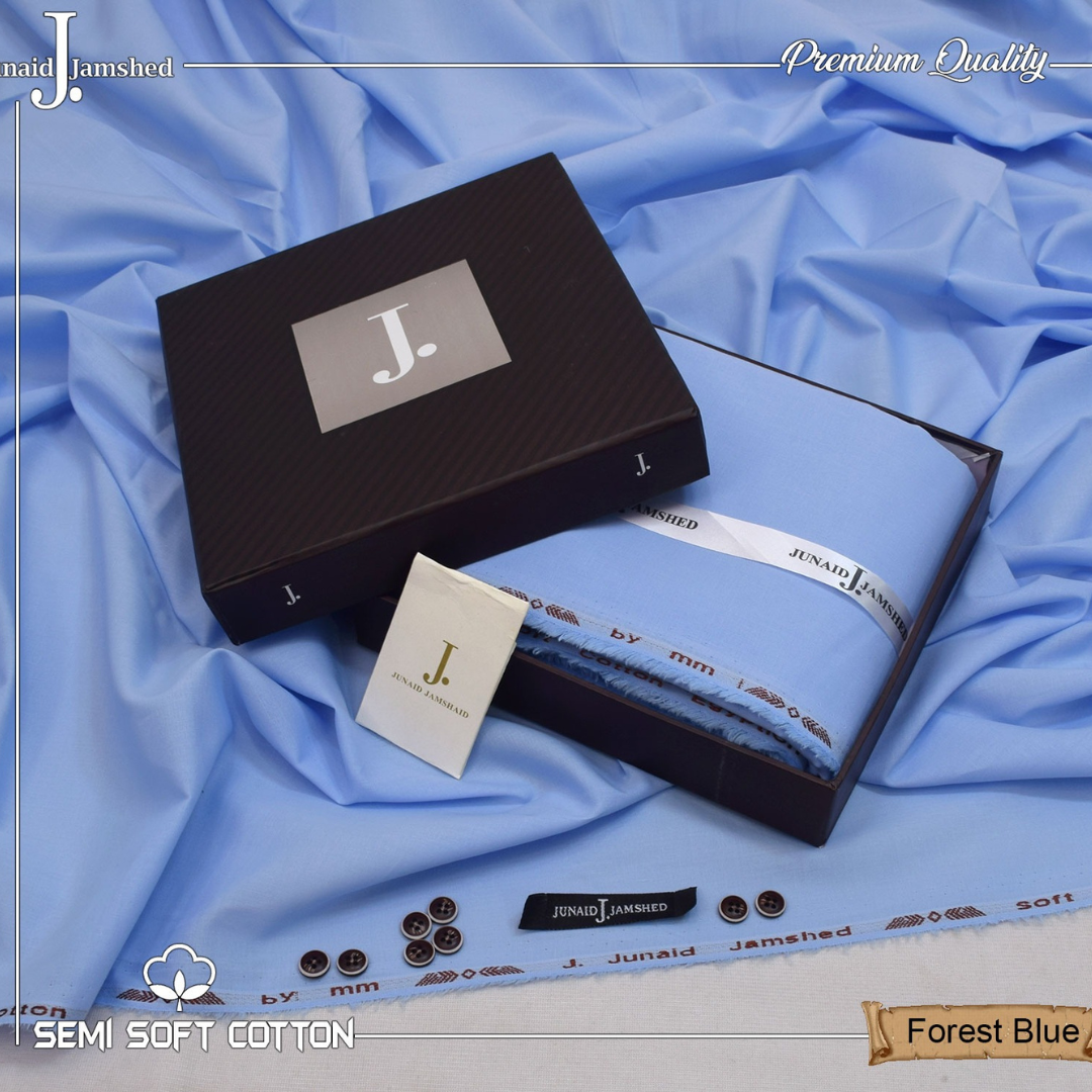 Semi Soft Cotton Box Pack Unstitched Suit for Men - Forest Blue - JJCB-03