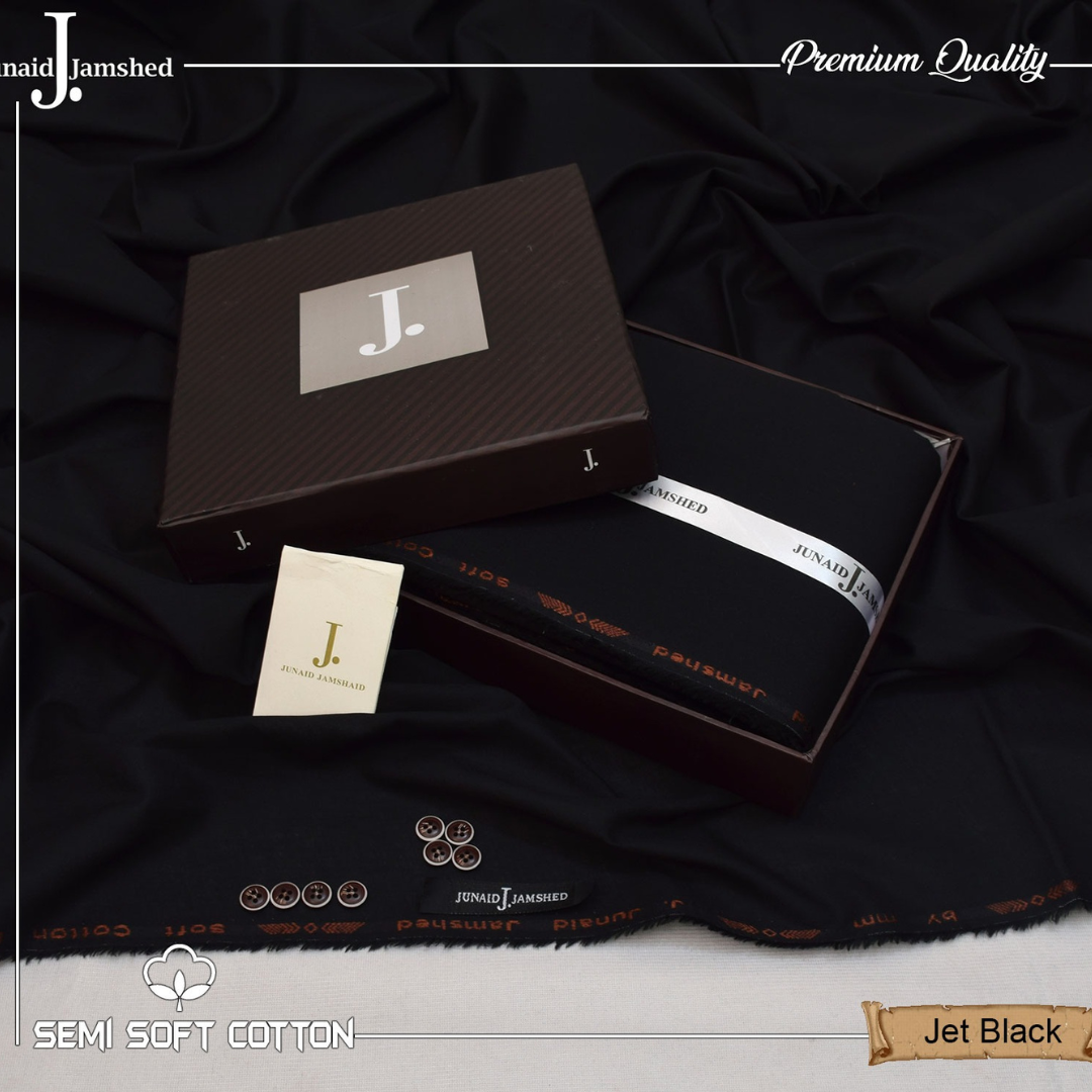 Semi Soft Cotton Box Pack Unstitched Suit for Men - Jet Black - JJCB-04