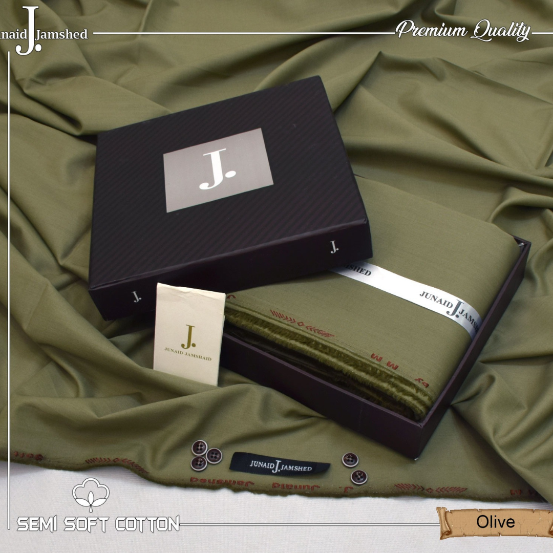 Semi Soft Cotton Box Pack Unstitched Suit for Men - Olive - JJCB-09