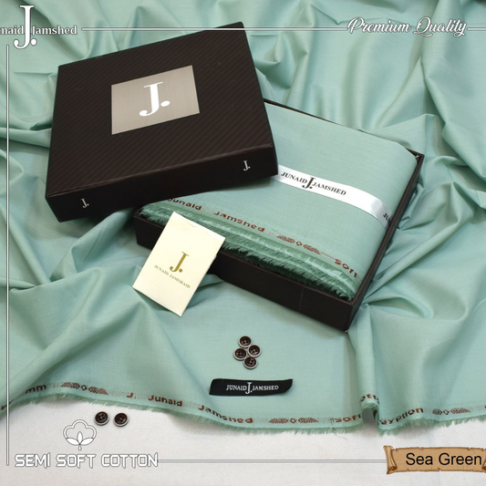 Semi Soft Cotton Box Pack Unstitched Suit for Men - Sea Green - JJCB-11