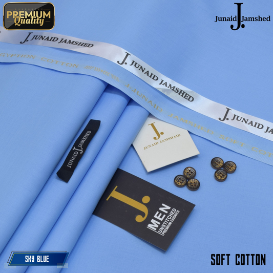 Premium Quality Summer Cotton Unstitched Suit for Men - Sky Blue - JJCT-15