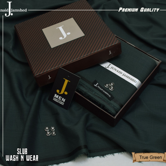 Premium Quality Slub Wash n Wear Unstitched Suit for Men - True Green - JJSB-07