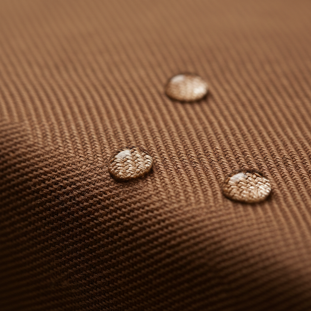 Waterproof fabric material texture with water droplets - protection quality