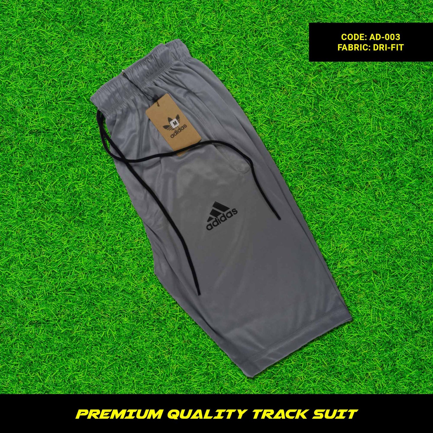 Men's premium dri-fit tracksuit with round neck and half sleeves. Short trouser with tape to fasten trousers at waist. Loose-fitting. Zipper pockets. Perfect for workouts and casual wear.