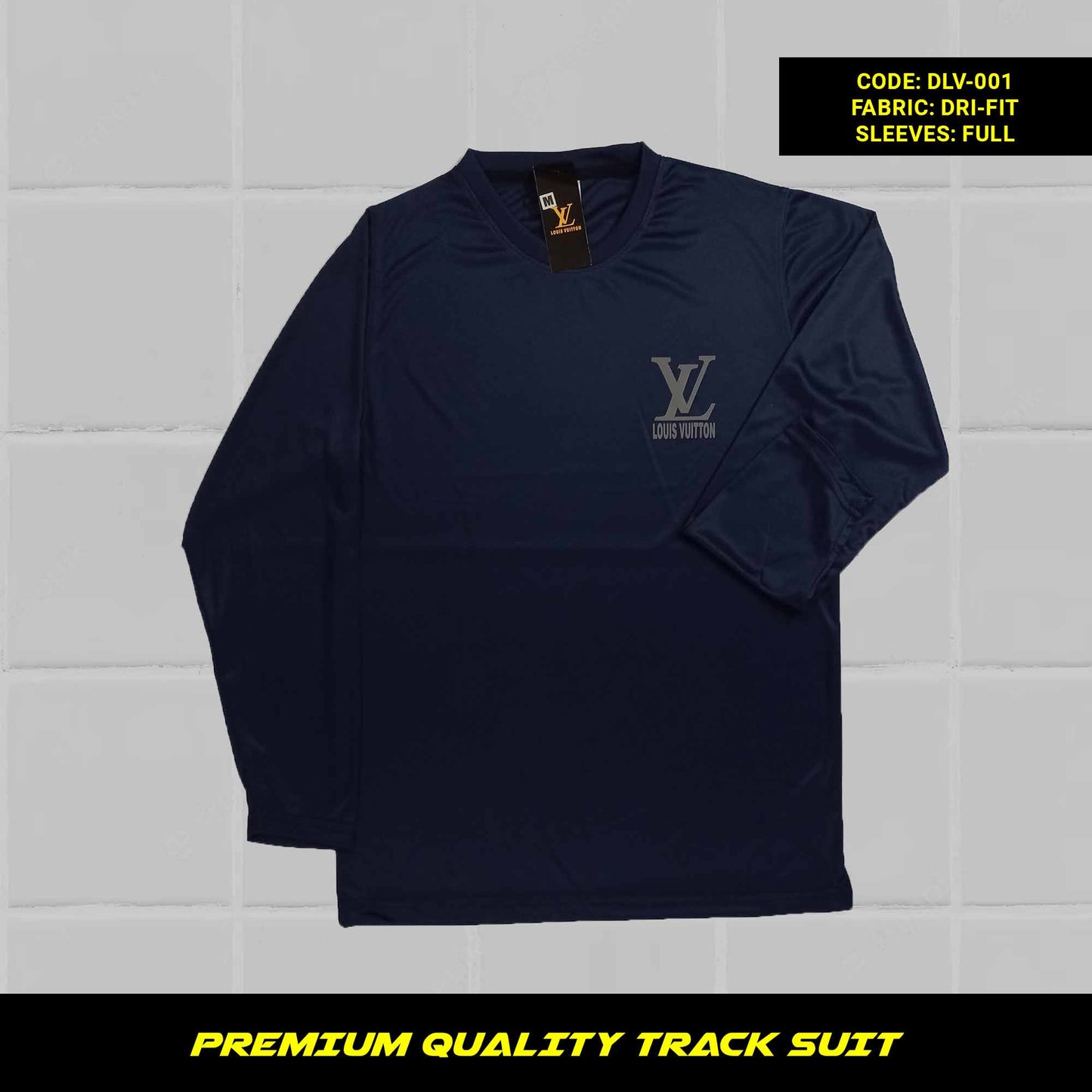 Navy Blue Men's premium dri-fit tracksuit with round neck and half sleeves. Loose-fitting. Zipper pockets. Perfect for workouts and casual wear.