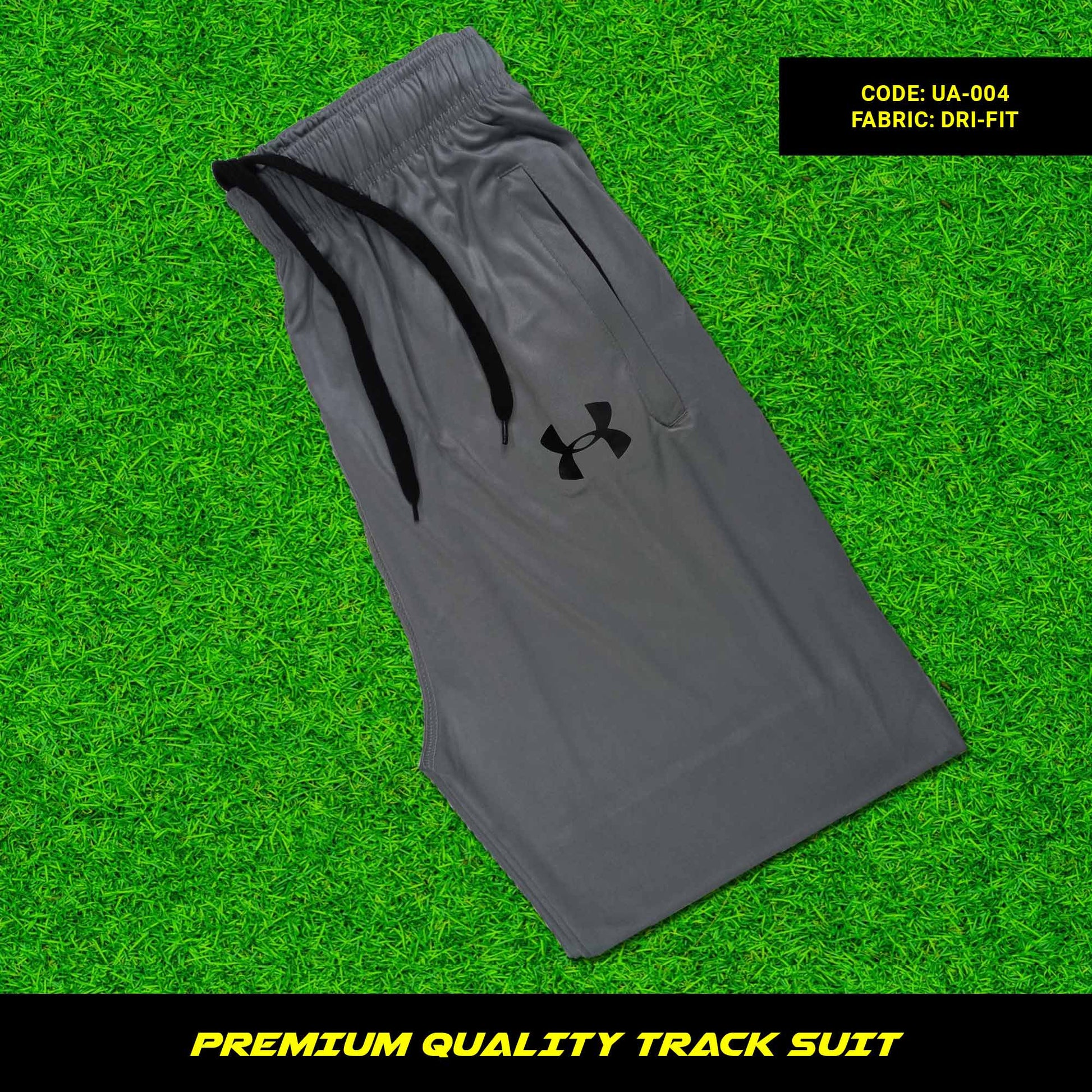 Men's premium dri-fit tracksuit with round neck and half sleeves. Tape to fasten trousers at waist. Loose-fitting. Zipper pockets. Perfect for workouts and casual wear.