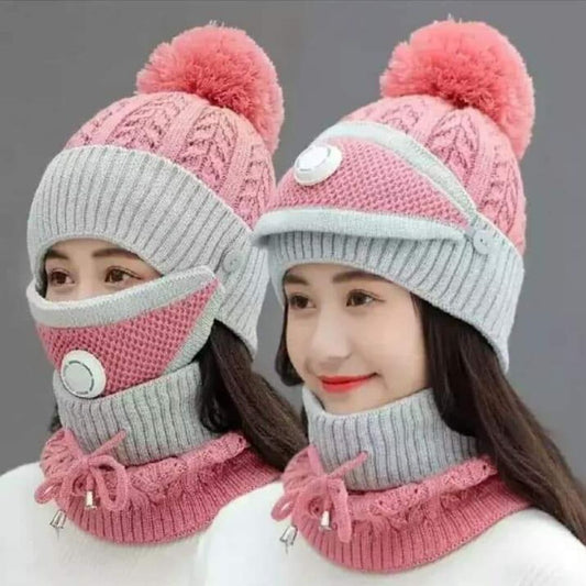 Stylish woman rocking a cozy knit beanie set from Asaan Life - Winter fashion essentials in Pakistan! (https://asaanlife.pk/)