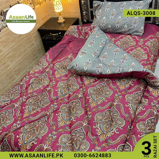 Asaan Life | 3 Pcs Cotton Vicky Razai Set | Single Bed | Charpai | ALQS-3008