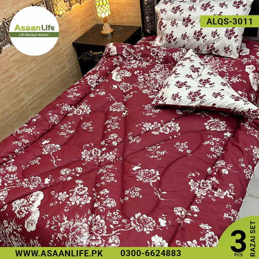 Asaan Life | 3 Pcs Cotton Vicky Razai Set | Single Bed | Charpai | ALQS-3011