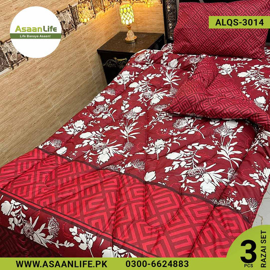 Asaan Life | 3 Pcs Cotton Vicky Razai Set | Single Bed | Charpai | ALQS-3014