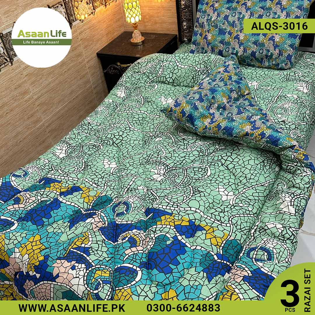 Asaan Life | 3 Pcs Cotton Vicky Razai Set | Single Bed | Charpai | ALQS-3016