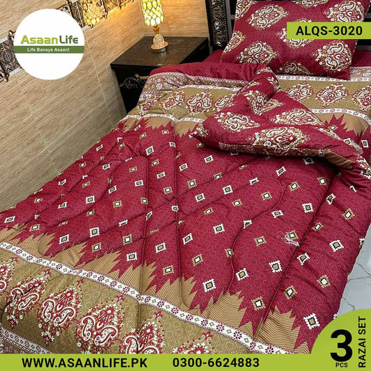 Asaan Life | 3 Pcs Cotton Vicky Razai Set | Single Bed | Charpai | ALQS-3020