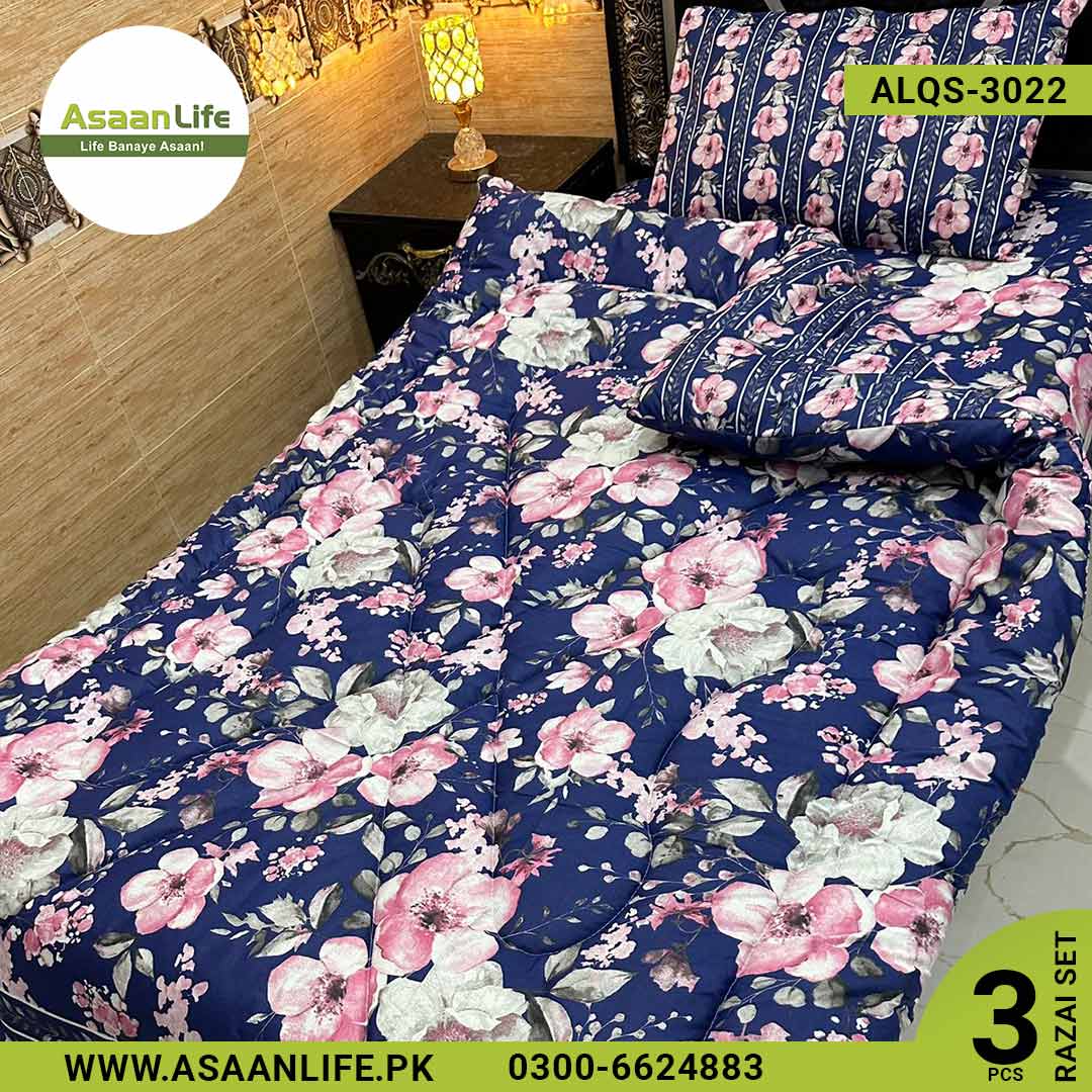 Asaan Life | 3 Pcs Cotton Vicky Razai Set | Single Bed | Charpai | ALQS-3022