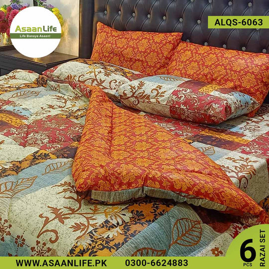 Asaan Life | 6 Pcs Cotton Vicky Razai Set | Double Bed | ALQS-6063