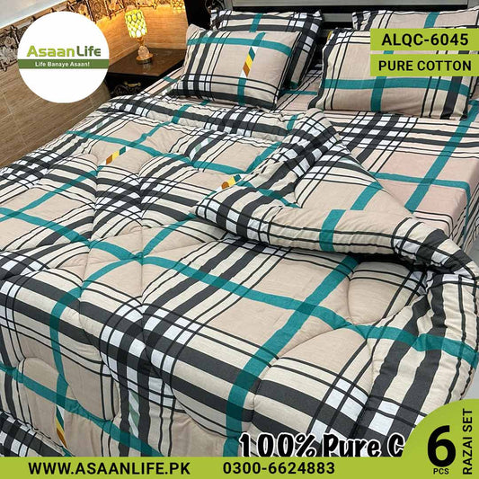 Asaan Life | 6 Pcs Pure Cotton Vicky Razai Set | Double Bed | King Size | ALQC-6045