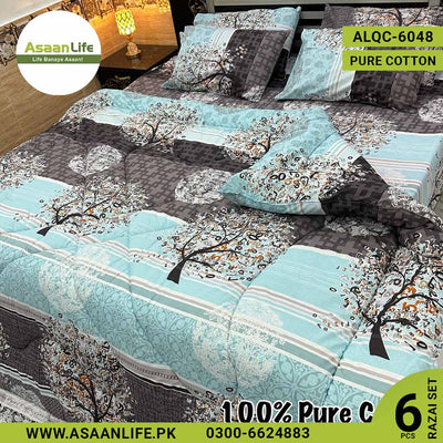 Asaan Life | 6 Pcs Pure Cotton Vicky Razai Set | Double Bed | King Size | ALQC-6048