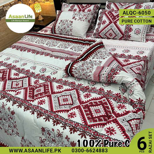 Asaan Life | 6 Pcs Pure Cotton Vicky Razai Set | Double Bed | King Size | ALQC-6050