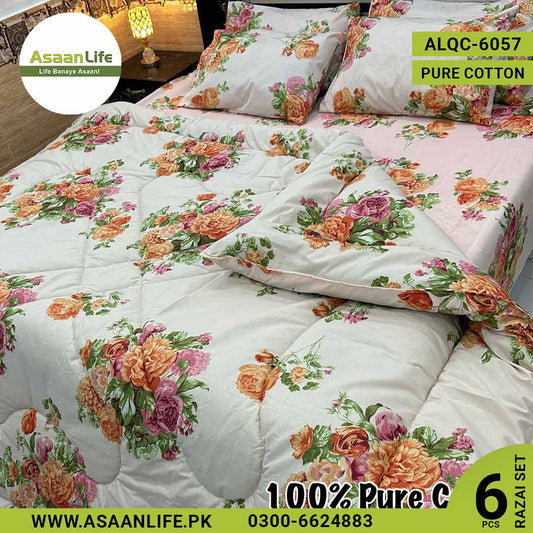 Asaan Life | 6 Pcs Pure Cotton Vicky Razai Set | Double Bed | King Size | ALQC-6057