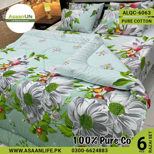 Asaan Life | 6 Pcs Pure Cotton Vicky Razai Set | Double Bed | King Size | ALQC-6063