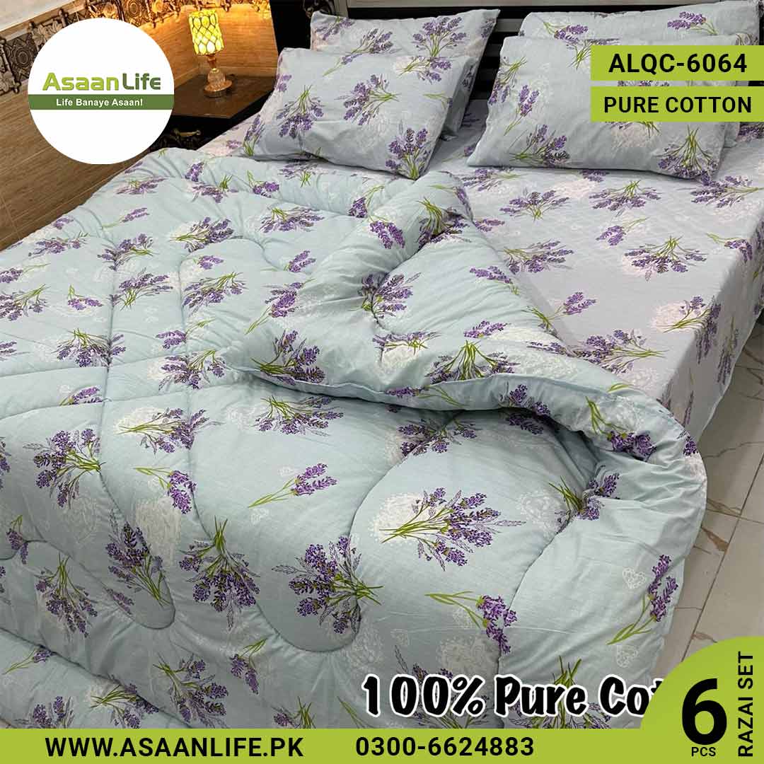 Asaan Life | 6 Pcs Pure Cotton Vicky Razai Set | Double Bed | King Size | ALQC-6064