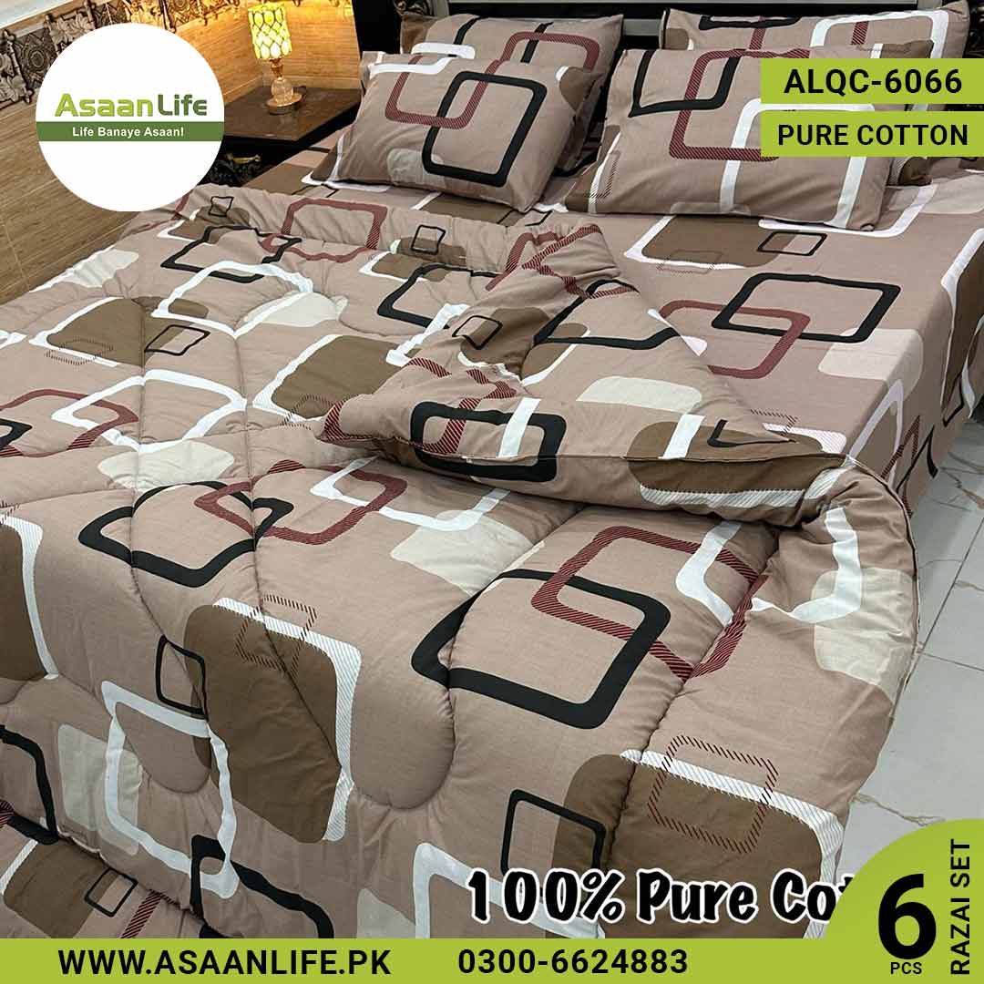 Asaan Life | 6 Pcs Pure Cotton Vicky Razai Set | Double Bed | King Size | ALQC-6066
