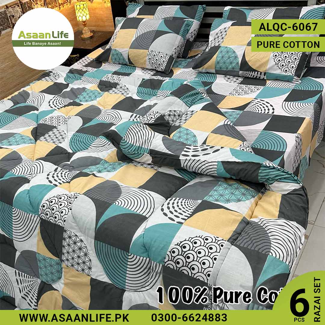 Asaan Life | 6 Pcs Pure Cotton Vicky Razai Set | Double Bed | King Size | ALQC-6067