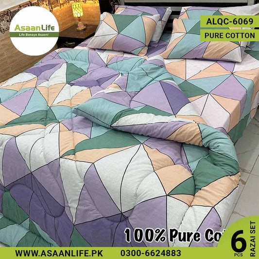 Asaan Life | 6 Pcs Pure Cotton Vicky Razai Set | Double Bed | King Size | ALQC-6069