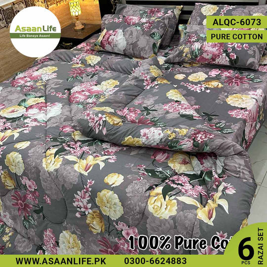 Asaan Life | 6 Pcs Pure Cotton Vicky Razai Set | Double Bed | King Size | ALQC-6073