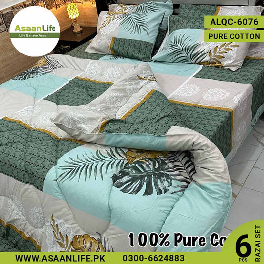 Asaan Life | 6 Pcs Pure Cotton Vicky Razai Set | Double Bed | King Size | ALQC-6076