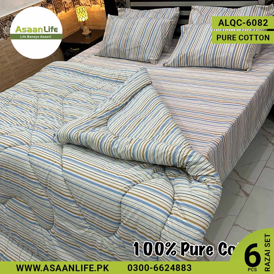 Asaan Life | 6 Pcs Pure Cotton Vicky Razai Set | Double Bed | King Size | ALQC-6082