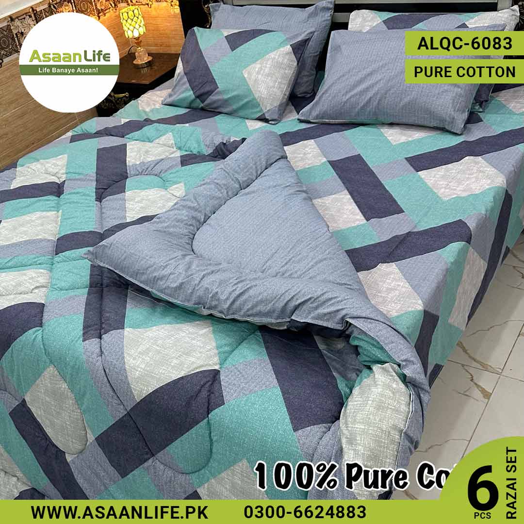 Asaan Life | 6 Pcs Pure Cotton Vicky Razai Set | Double Bed | King Size | ALQC-6083