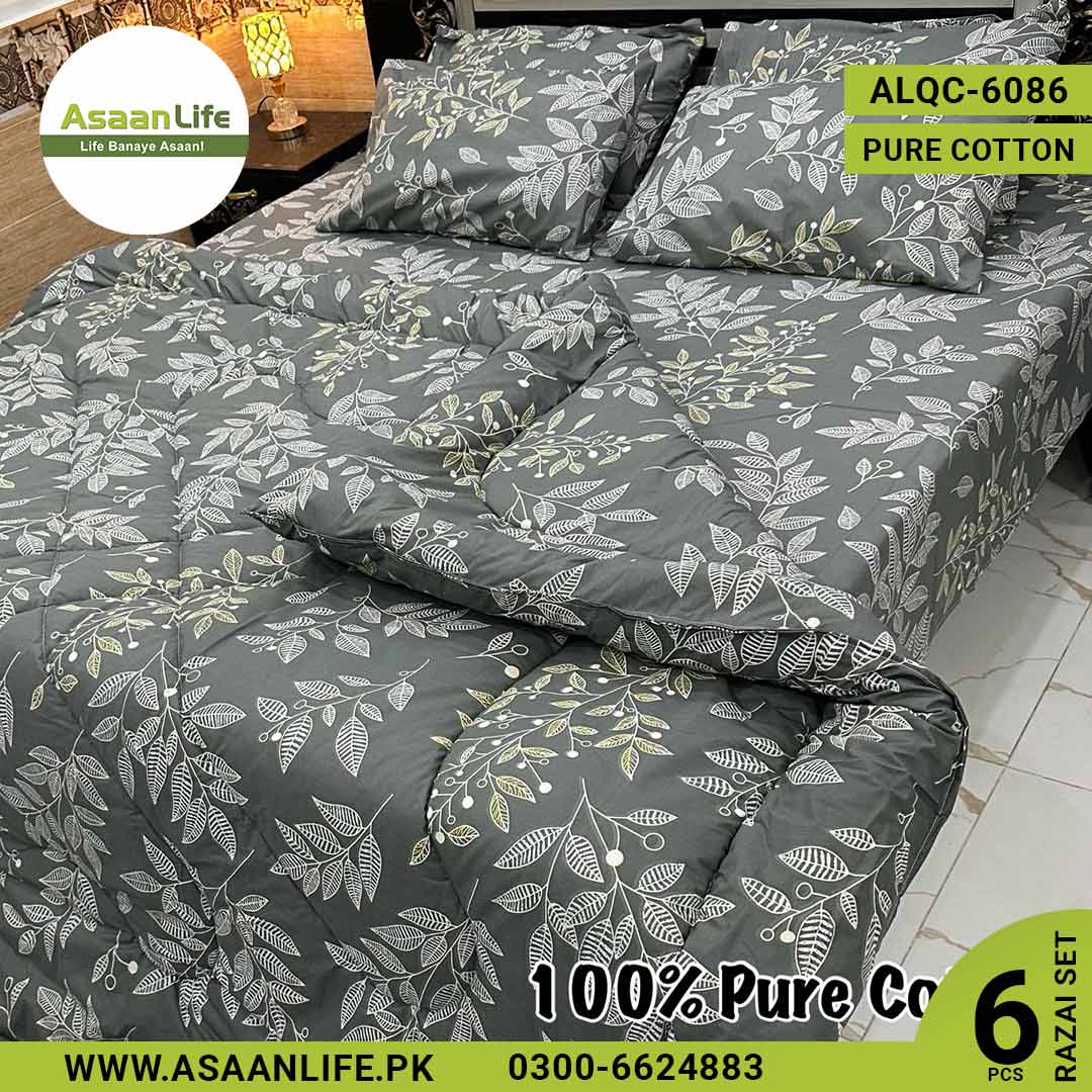 Asaan Life | 6 Pcs Pure Cotton Vicky Razai Set | Double Bed | King Size | ALQC-6086
