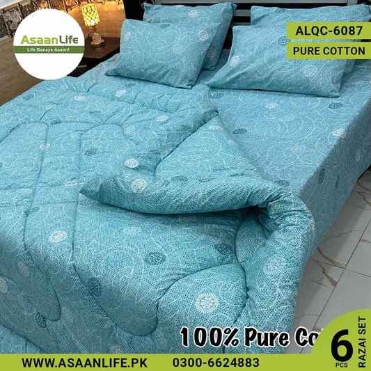 Asaan Life | 6 Pcs Pure Cotton Vicky Razai Set | Double Bed | King Size | ALQC-6087