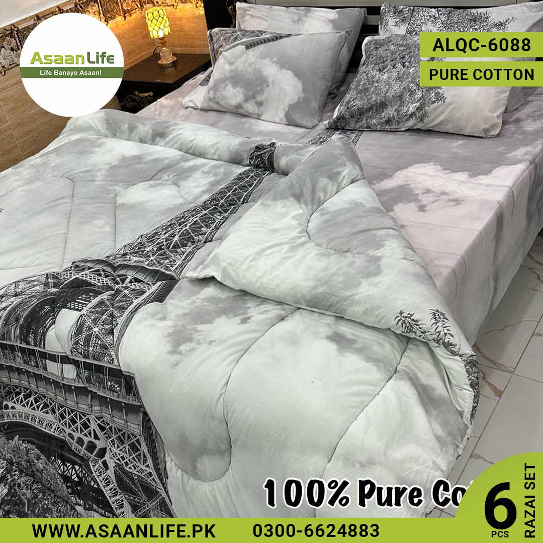Asaan Life | 6 Pcs Pure Cotton Vicky Razai Set | Double Bed | King Size | ALQC-6088