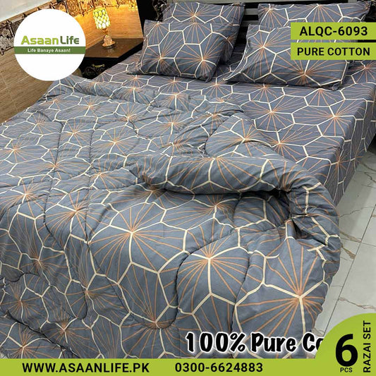 Asaan Life | 6 Pcs Pure Cotton Vicky Razai Set | Double Bed | King Size | ALQC-6093