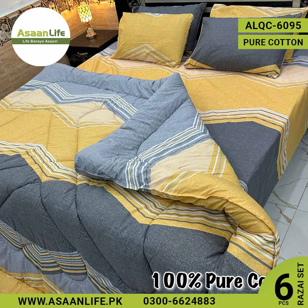 Asaan Life | 6 Pcs Pure Cotton Vicky Razai Set | Double Bed | King Size | ALQC-6095