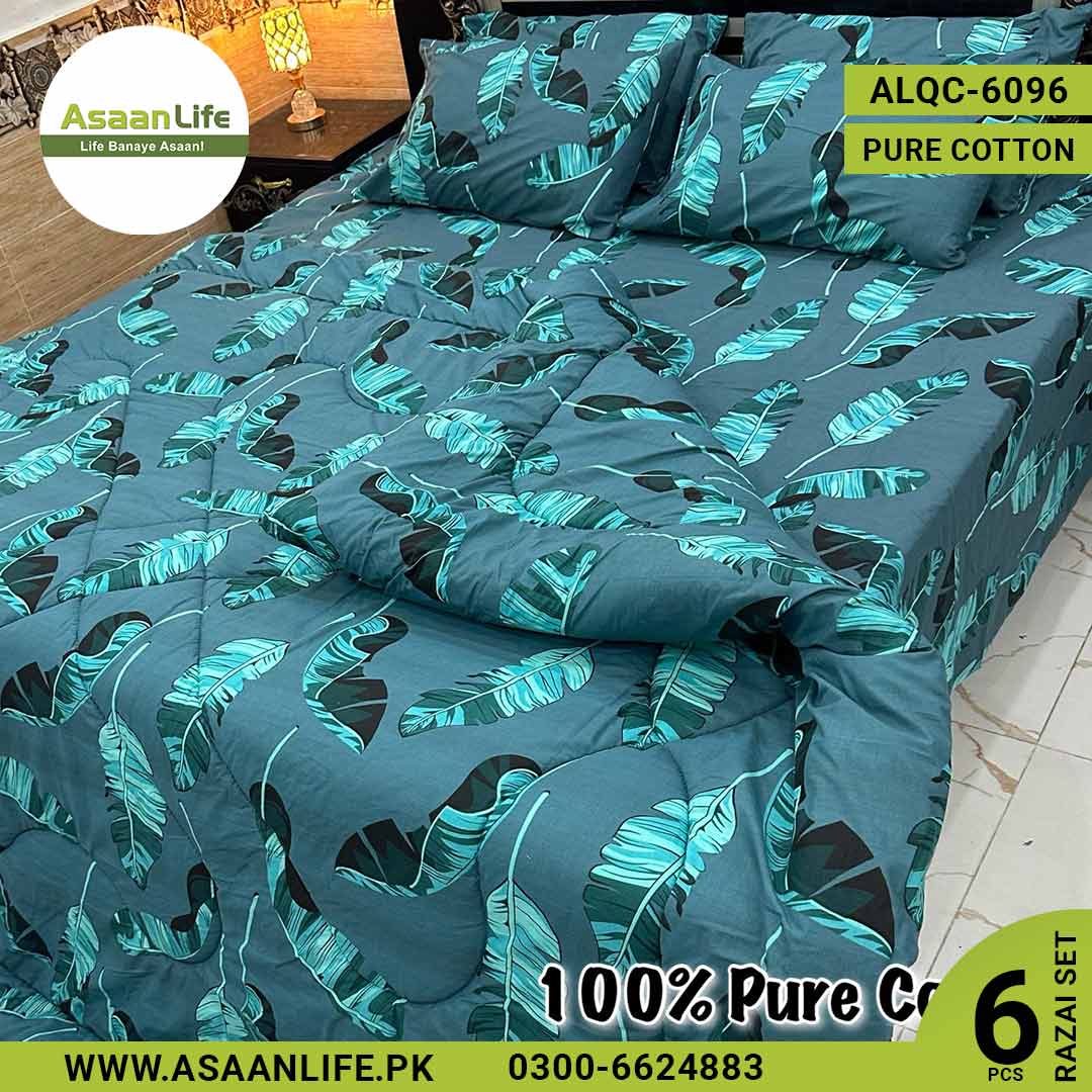 Asaan Life | 6 Pcs Pure Cotton Vicky Razai Set | Double Bed | King Size | ALQC-6096
