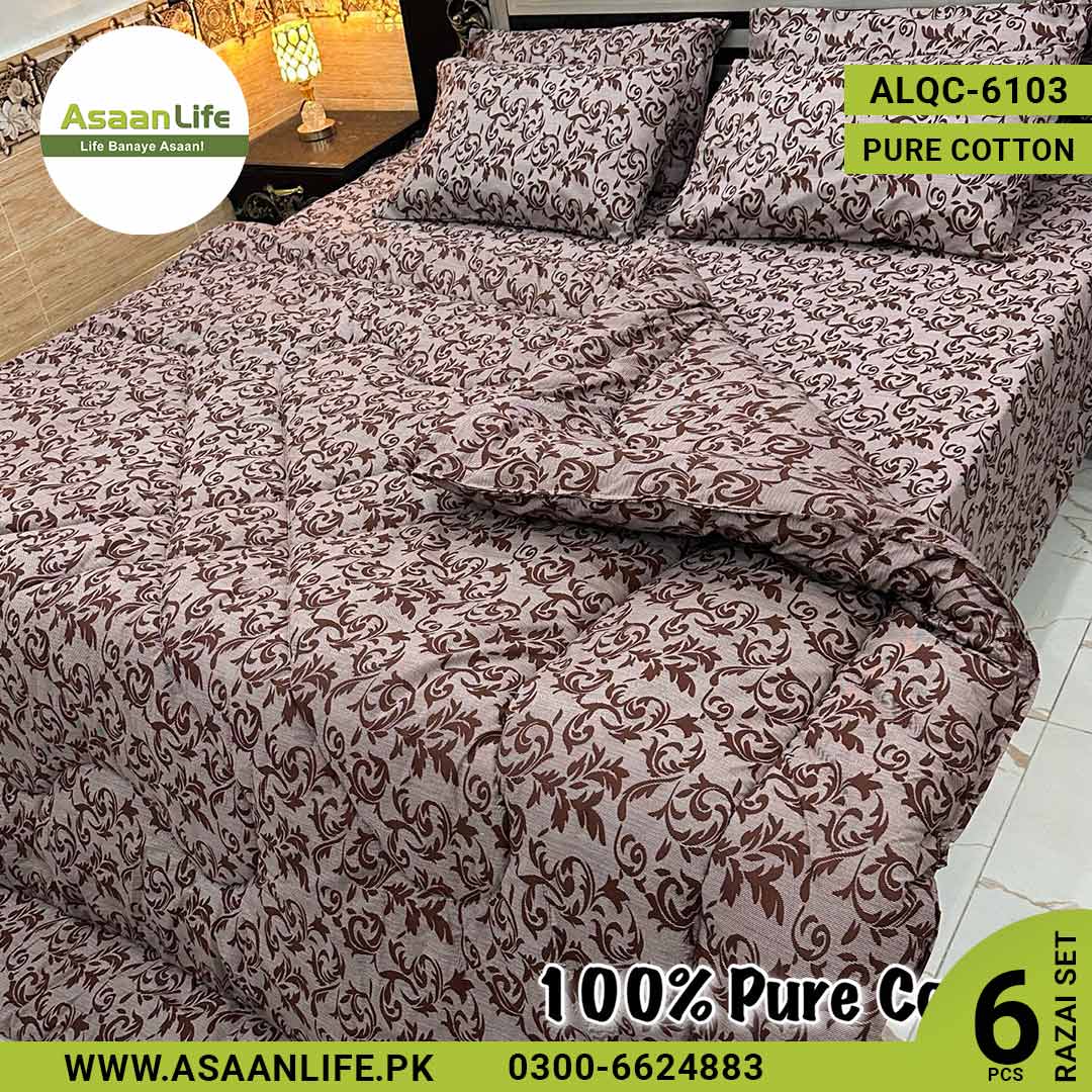 Asaan Life | 6 Pcs Pure Cotton Vicky Razai Set | Double Bed | King Size | ALQC-6103