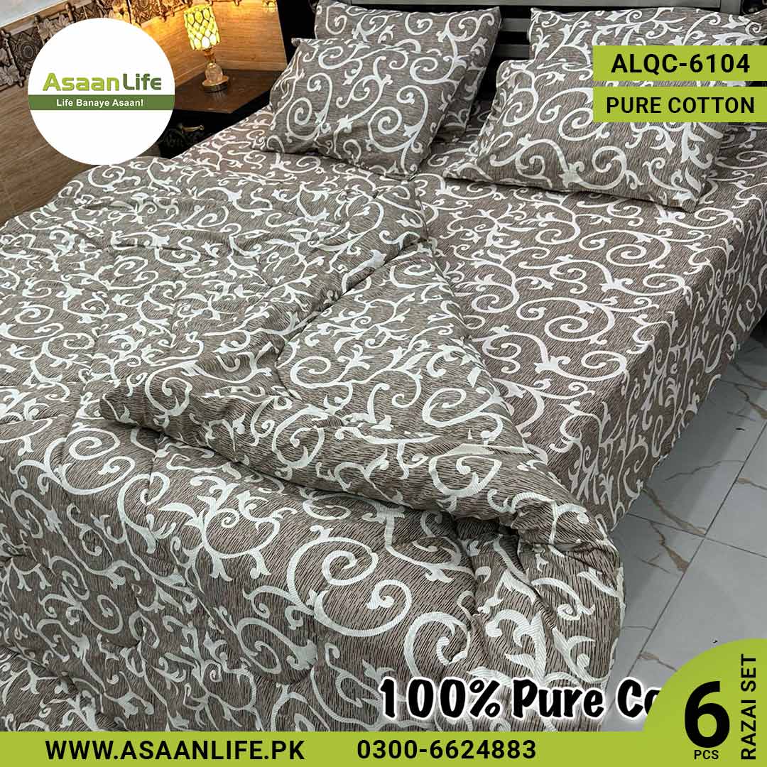 Asaan Life | 6 Pcs Pure Cotton Vicky Razai Set | Double Bed | King Size | ALQC-6104