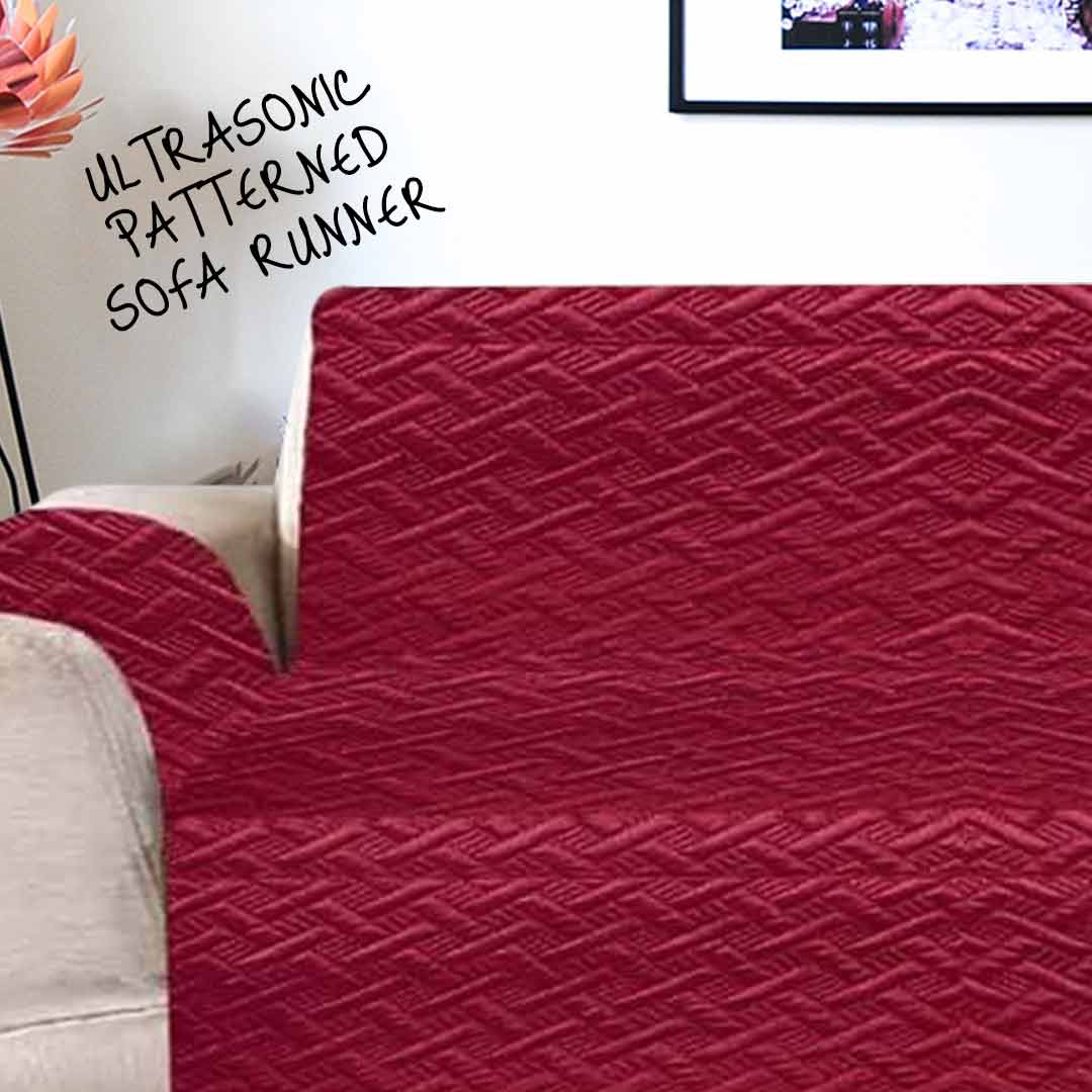 AsaanLife | Ultrasonic Quilted Sofa Coat | Runner | Couch Cover | Maroon