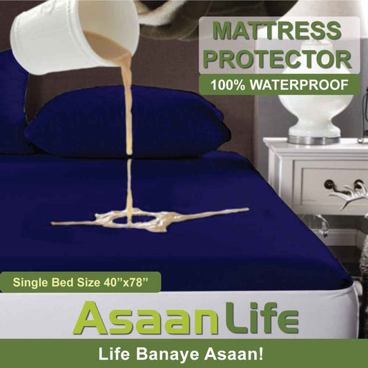Asaan Life | Waterproof Mattress Cover | Protector | Blue | Single Bed