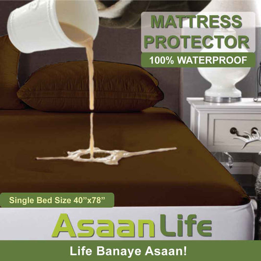 Asaan Life | Waterproof Mattress Cover | Protector | Brown | Single Bed