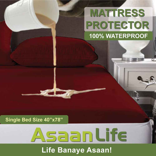 Asaan Life | Waterproof Mattress Cover | Protector | Maroon | Single Bed