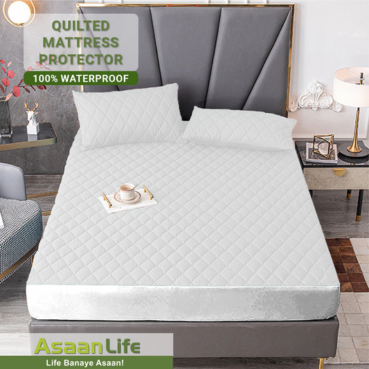 Asaan Life | Quilted Waterproof Mattress Cover | Protector | Double Bed | King Size