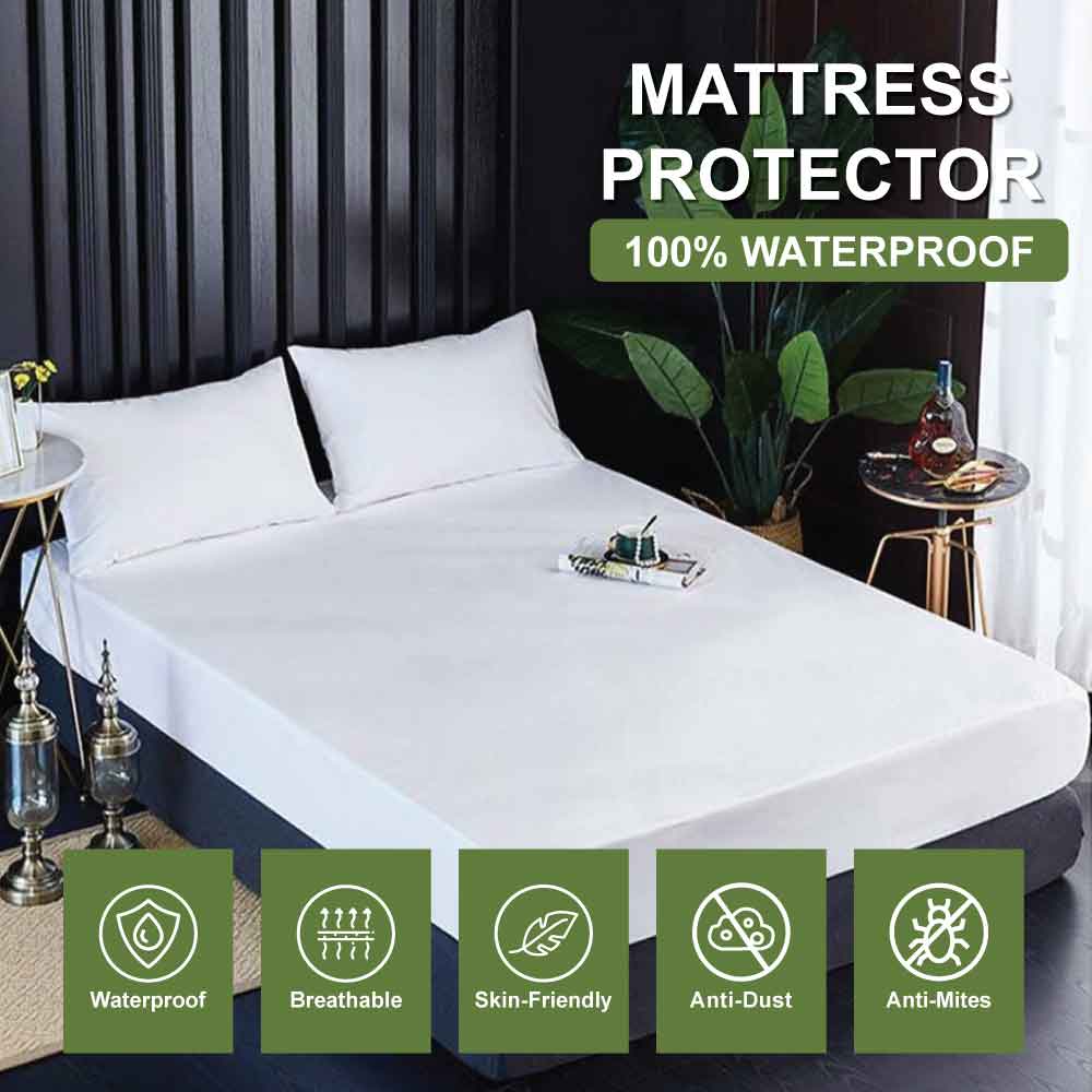 Waterproof Mattress Cover | Protector | Zippered | White | Double Bed | King Size