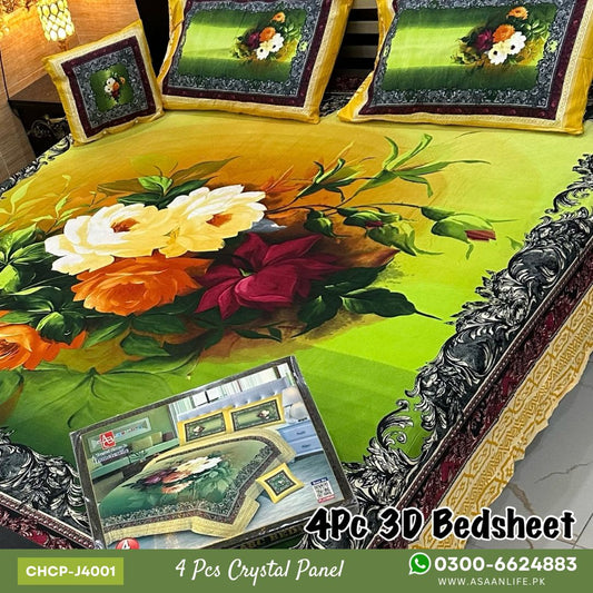 Asaan Life | 4 Pcs Crystal Cotton Panel Print Bed Set | CHCP-J4001