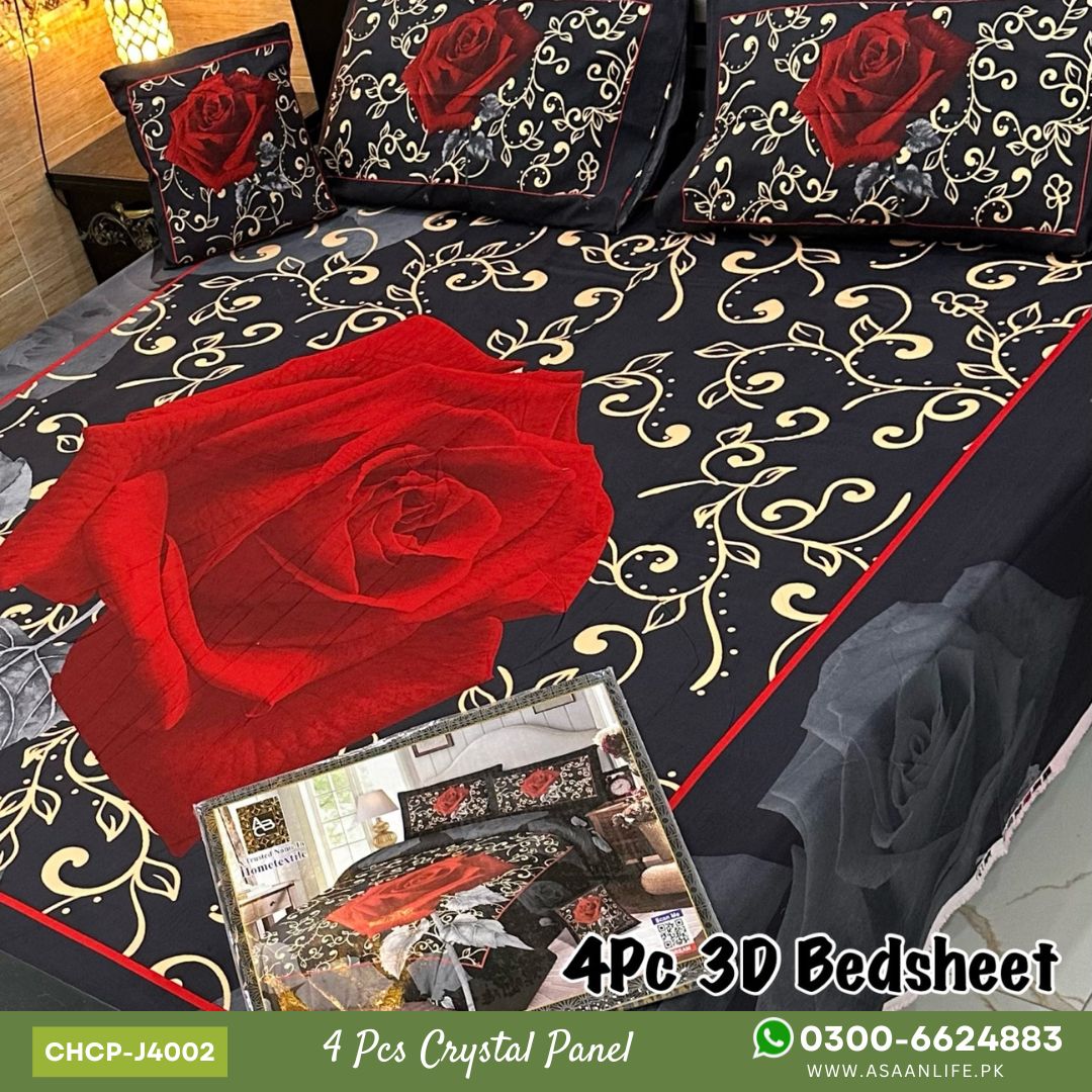 Asaan Life | 4 Pcs Crystal Cotton Panel Print Bed Set | CHCP-J4002