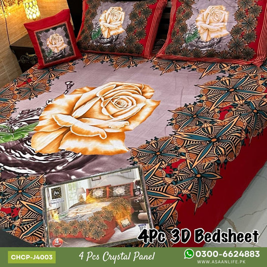 Asaan Life | 4 Pcs Crystal Cotton Panel Print Bed Set | CHCP-J4003